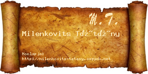 Milenkovits Tétény névjegykártya